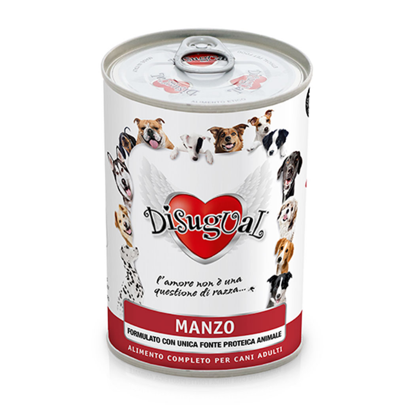 Disugual umido cane 5 Barattoli Manzo da 400 g ciascuno