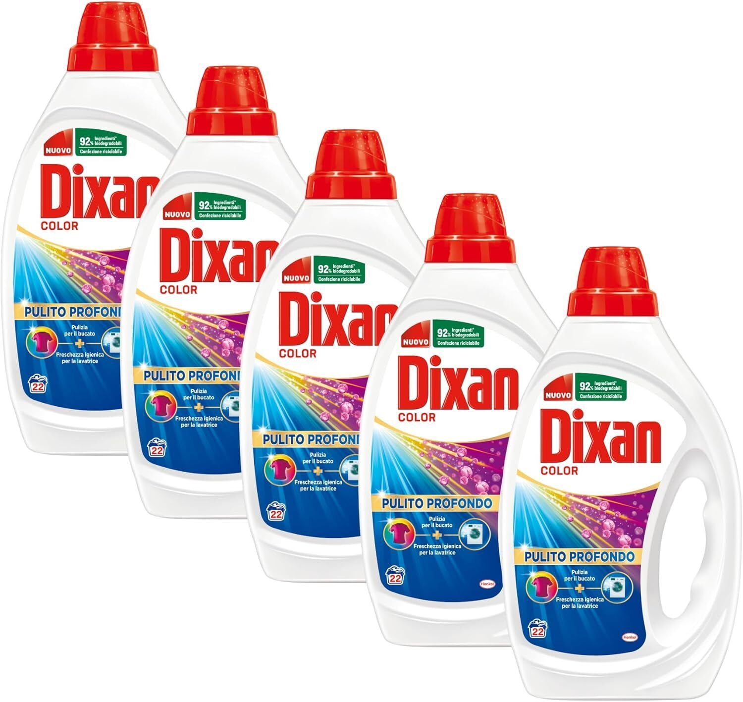 Dixan Detersivo Lavatrice Liquido Color, 5 confezioni da 22 lavaggi, 110 lavaggi