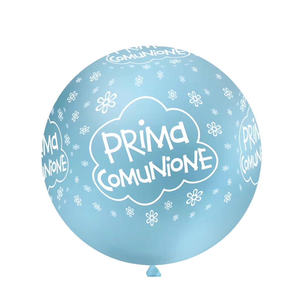 Palloncini 33" (86cm) celeste 80 con stampa bianca globo Prima Comunione, 1pz.