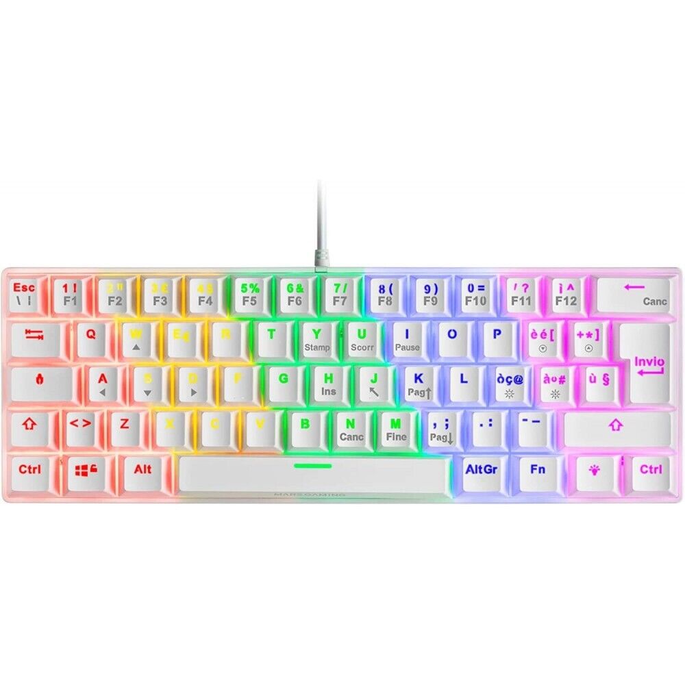 Mars Gaming MK60 Bianca, Tastiera Gaming Meccanica FRGB, Antighosting, Switch Me