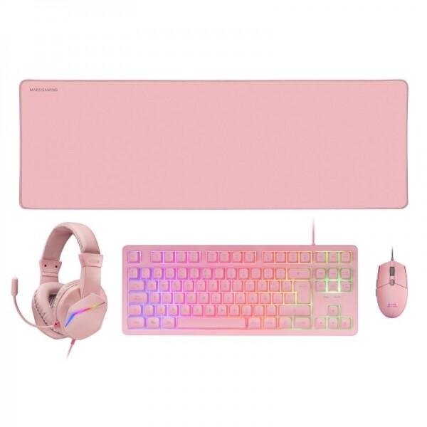 PACK GAMER 4EN1 (CLAVIER/SOURIS/CASQUE/TAPIS) MARS GAMING MCP-RGB3 (ROSE)