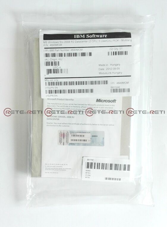 IBM LENOVO 4849MGM Windows Server 2008 R2 Datacenter,2 CPU NUOVO NEW SEALED