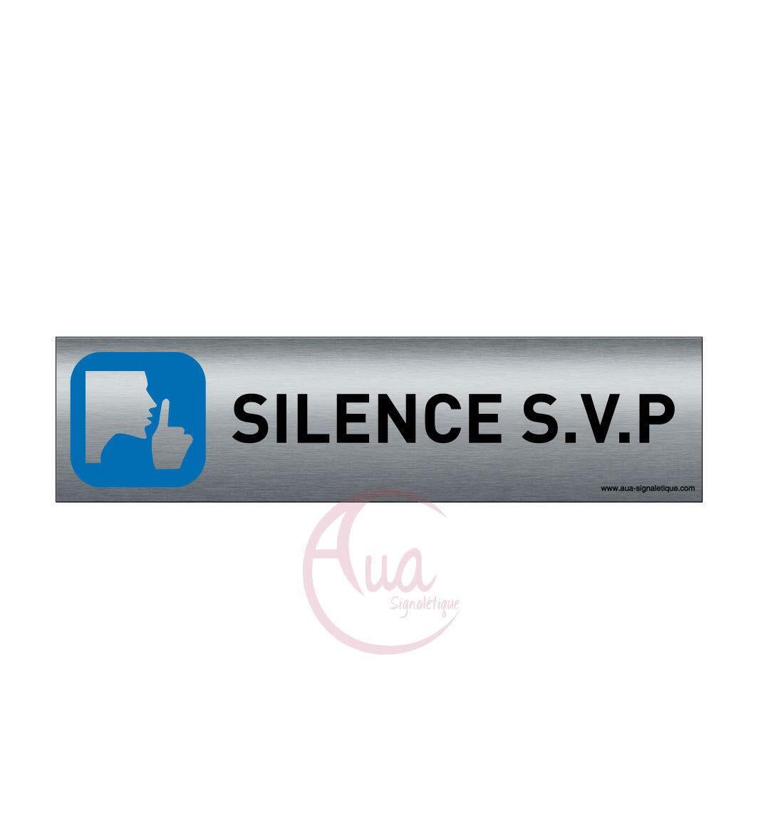 Plaque de porte aluminium brossé imprimé -Dimensions 200 x 50 mm - (Z6y)