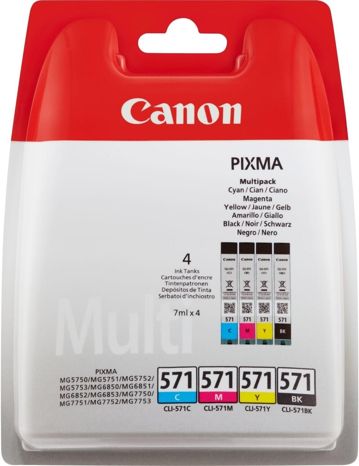 Canon CLI-571 C M Y BK Confezione da 4 Cartucce d'inchiostro (Nero Ciano Magenta