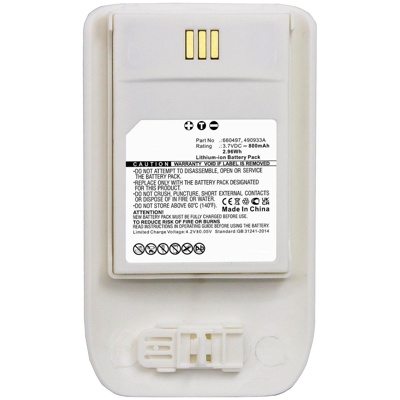 Battery 2.96Wh Li-ion 3.7V - 800mAh White for Mitel Ascom - Cordless Phone - War