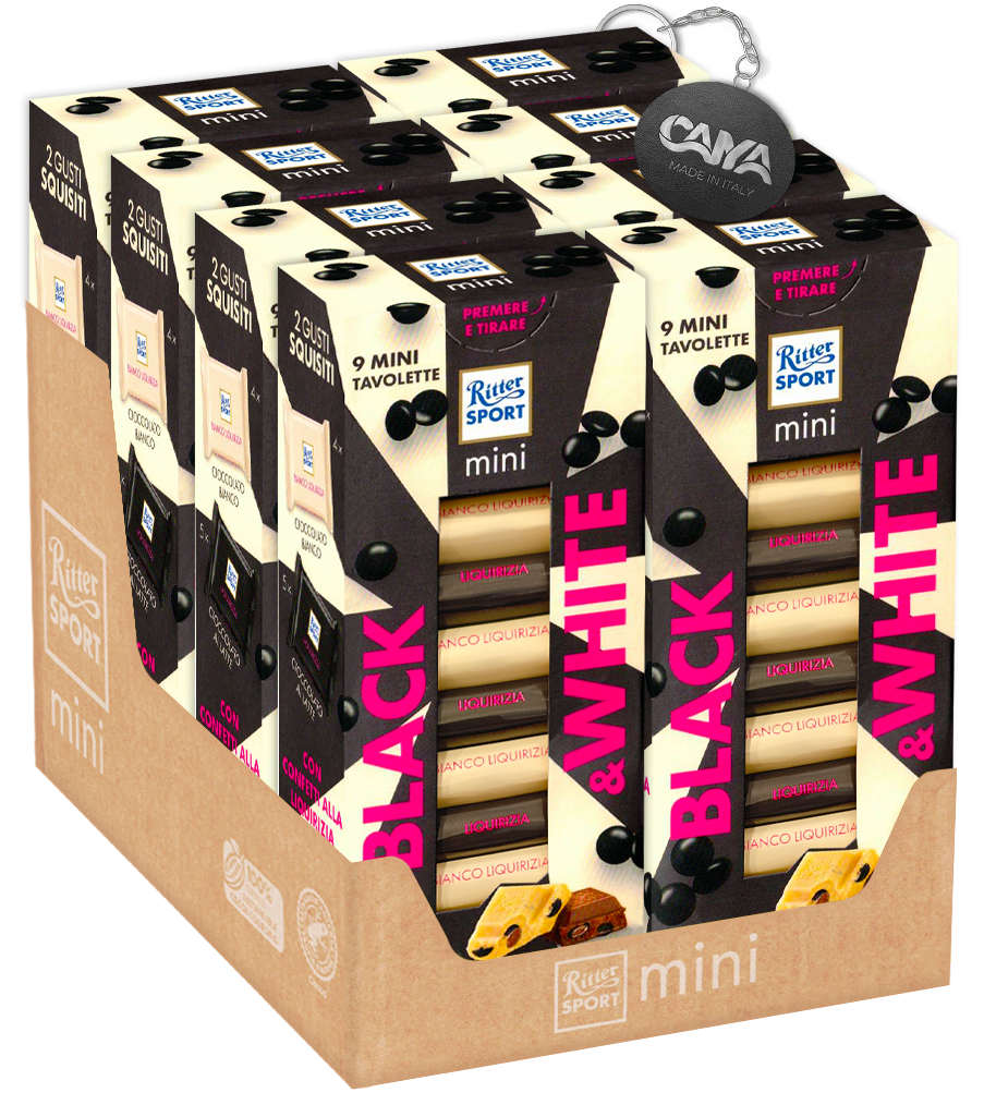8X Ritter Sport Mini Tower Ciocclato a Latte e Bianco con Aroma Liquirizia 150g