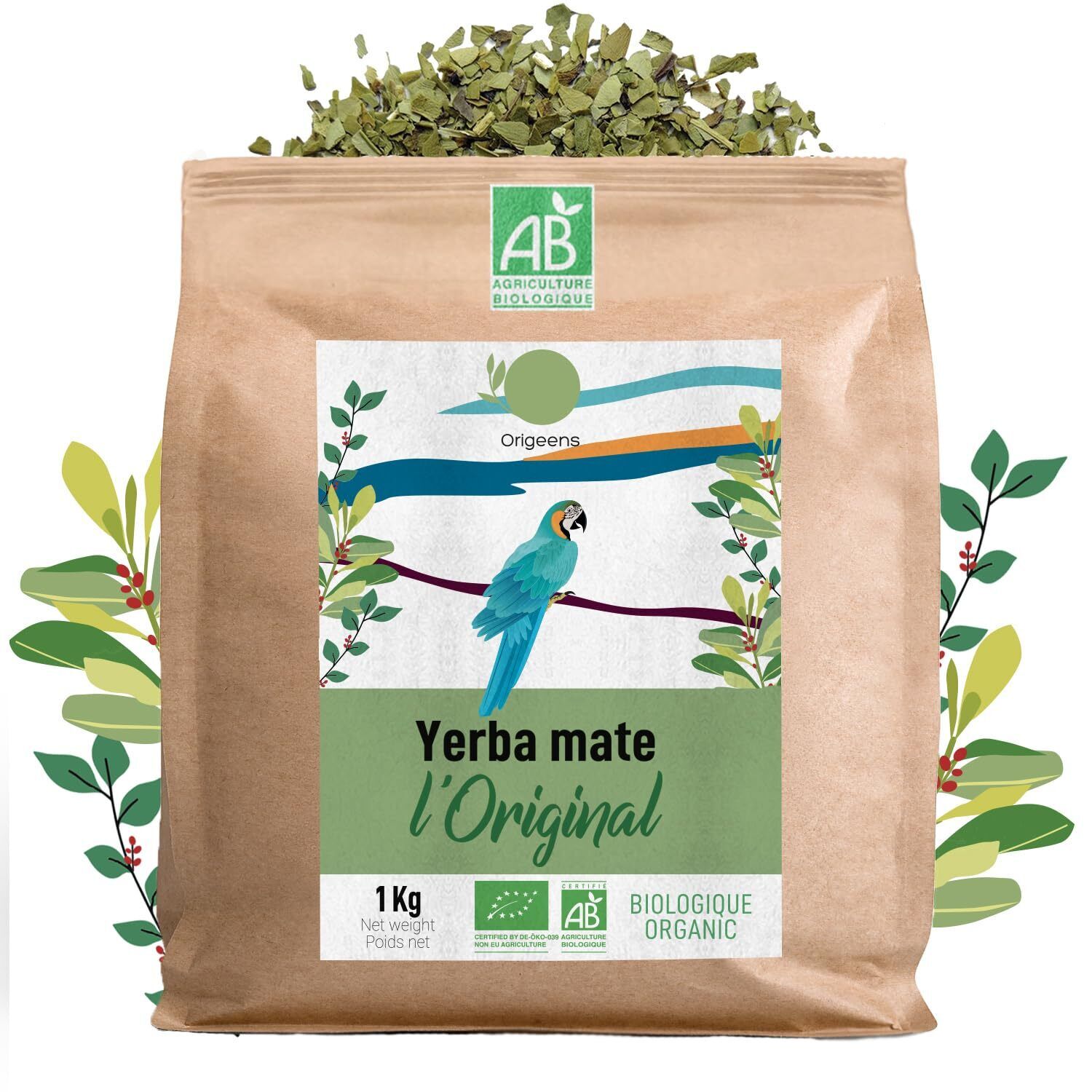 YERBA MATE BIO 1KG - LOriginale | Yerba Maté Bio Non tostata Foglie senza gam...