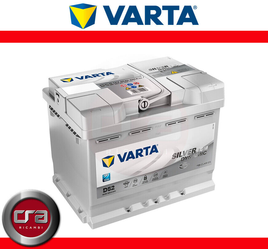 BATTERIA VARTA D52 AGM 12V 60 AH 680A EN START STOP 242x175x190 560901068