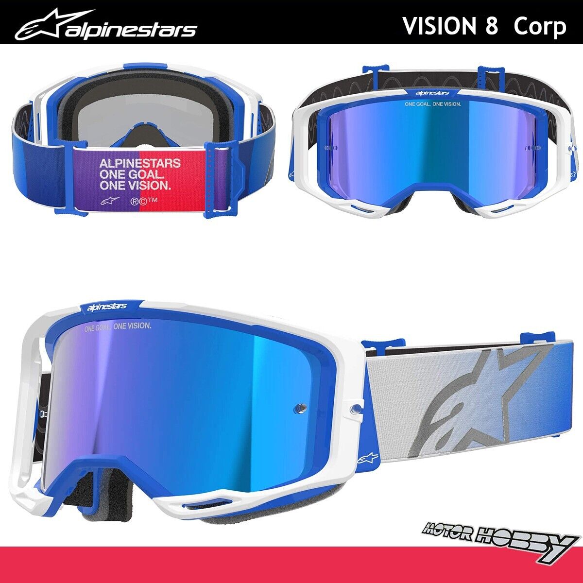 MASCHERA CROSS ENDURO ALPINESTARS VISION 8 CORP BLU BIANCO LENTE SPECCHIATA BLU