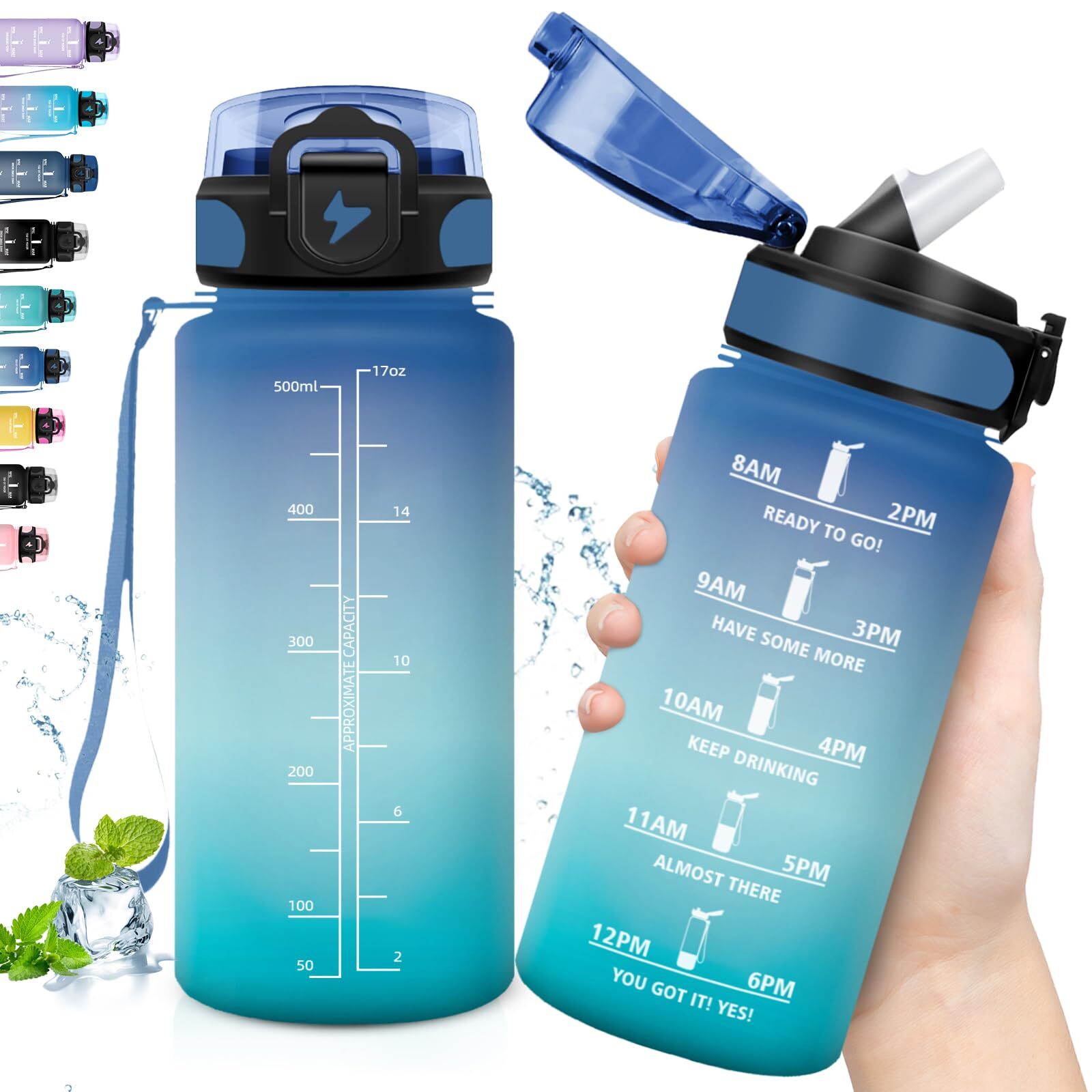 Grsta Borraccia 500ml Borraccia Bambini Borraccia Motivazionale con Cannuccia...