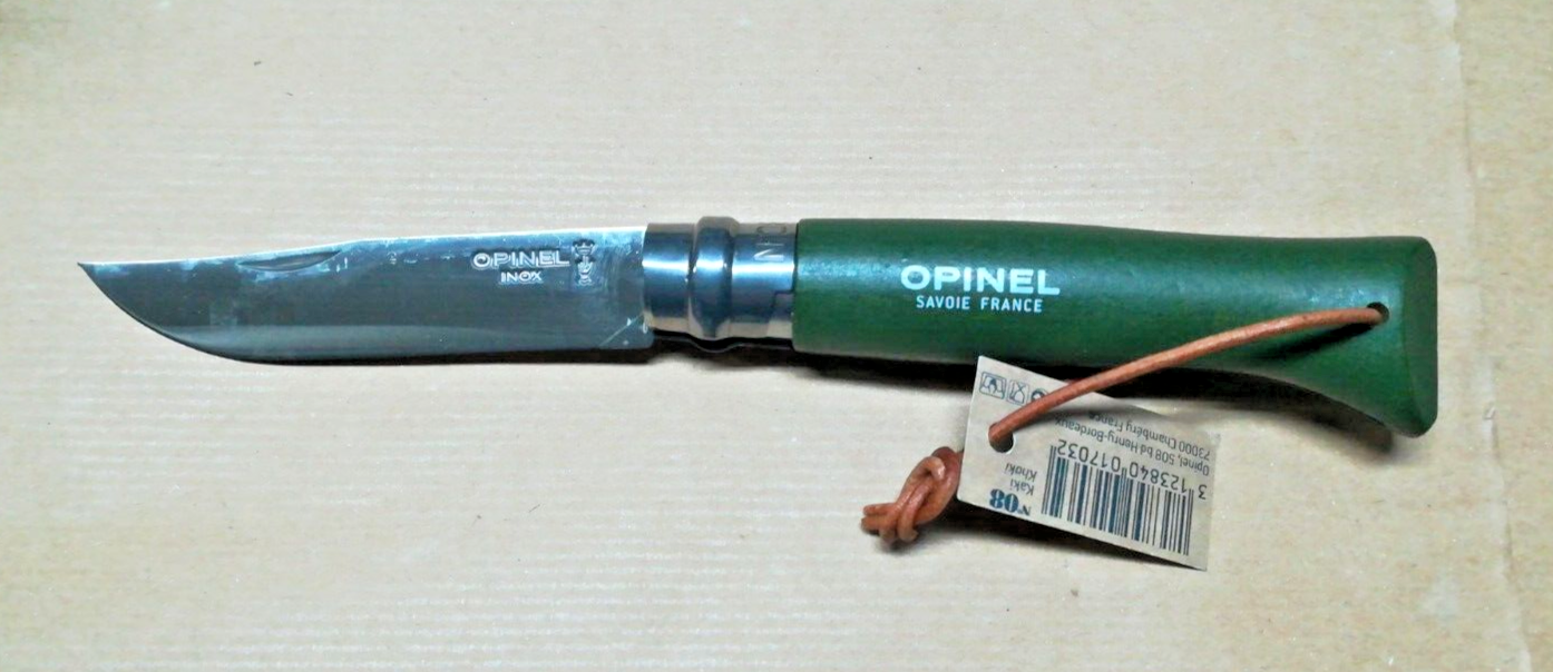 Coltello Opinel Colorama N°08 Avventuriero Kaki ,con laccetto in cuoio, 001705