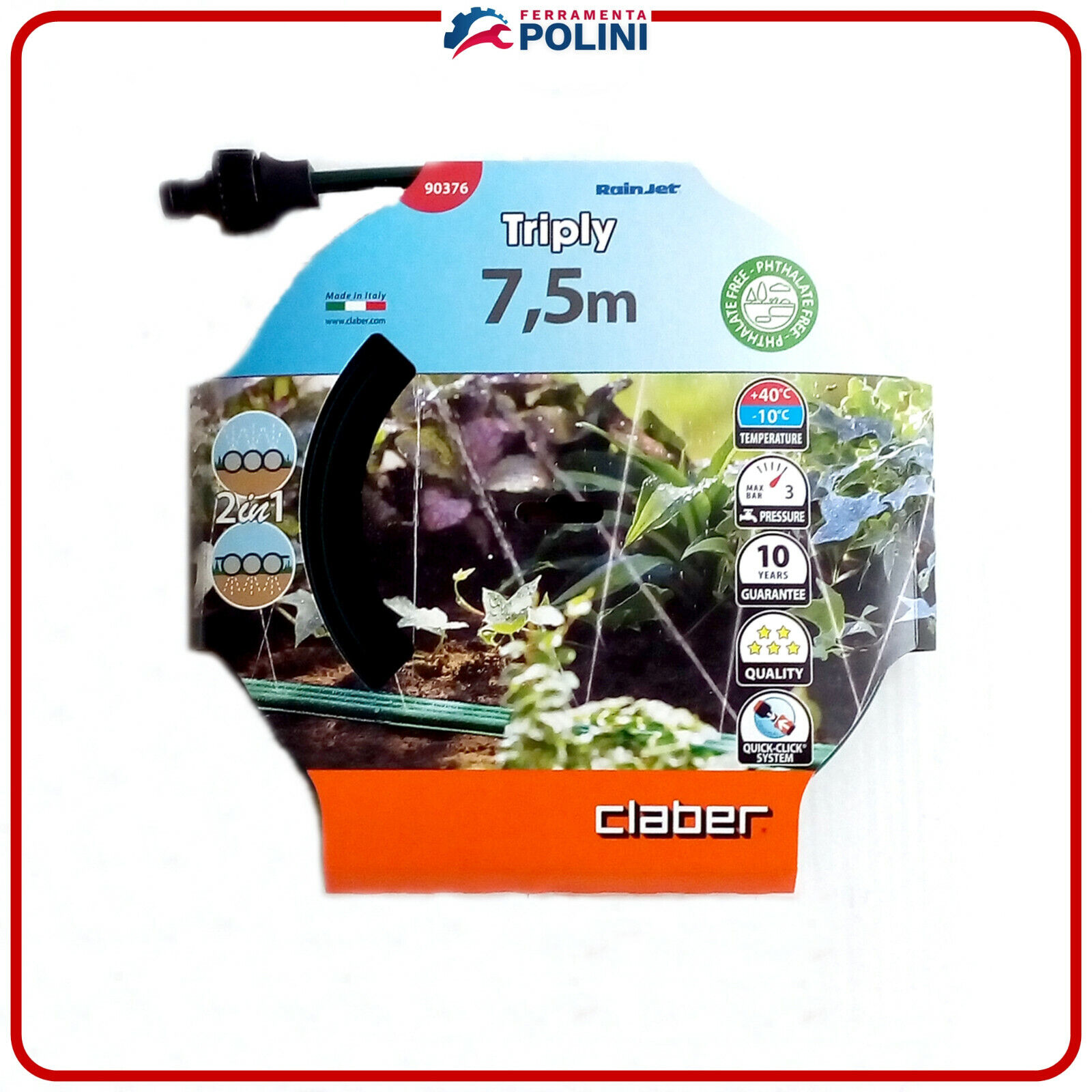 CLABER 90376 TRIPLY  TUBO TRIPLOFORATO 7,5m PER IRRIGAZIONE GIARDINO