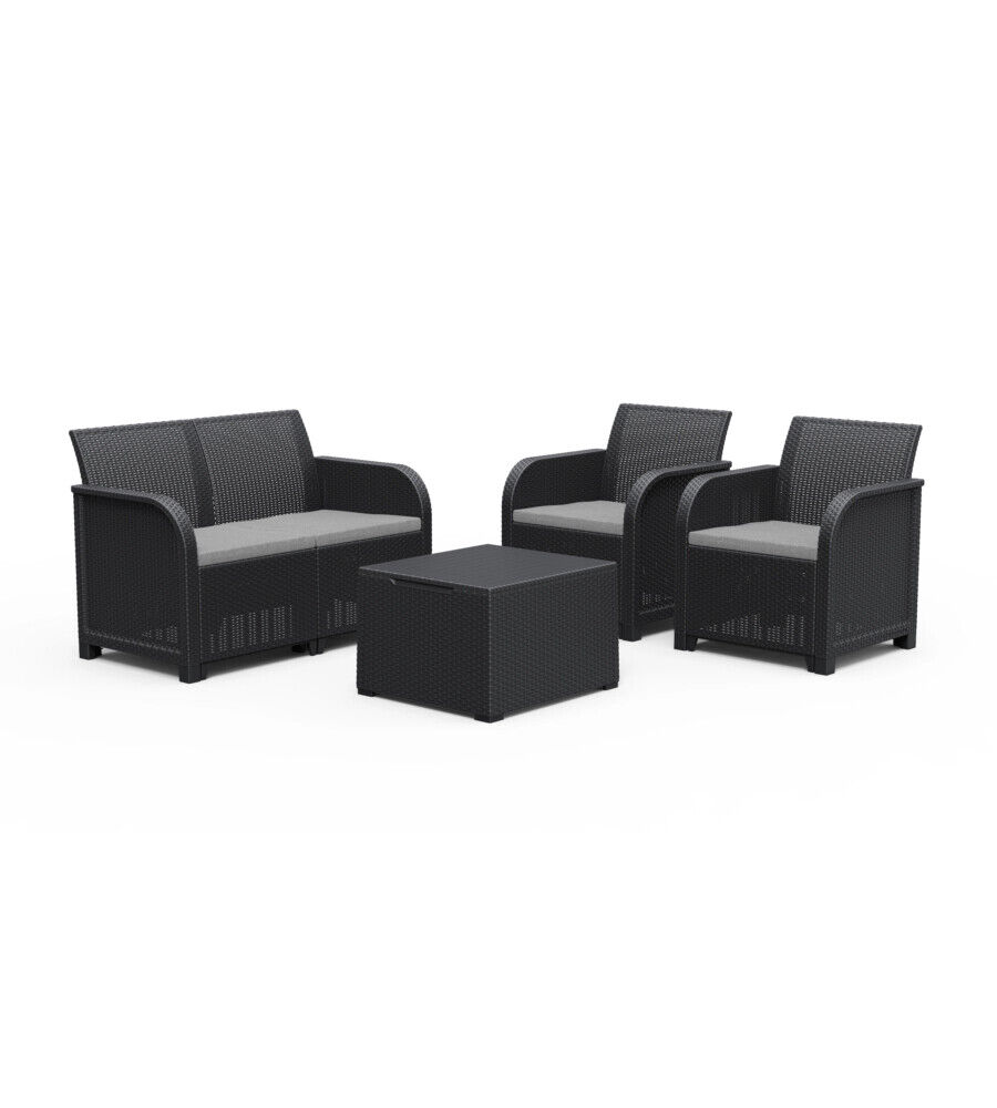 SET DA GIARDINO KETER "ROSALIE LOUNGE" IN POLIPROPILENE COLORE GRAFITE, 4 SED...