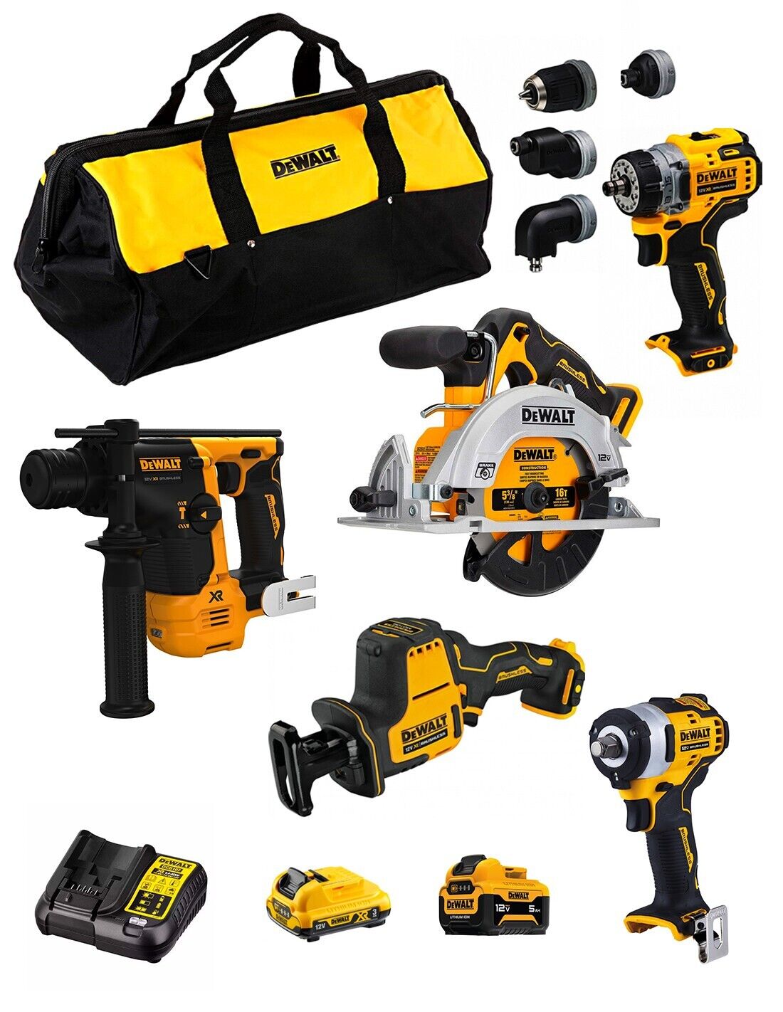 DeWALT Kit D12K502 (DCS512 + DCS312 + DCD703 + DCH072 + DCF901 + 1 x 3,0 Ah + 1