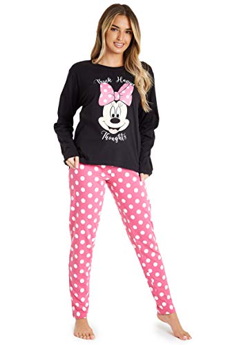 Disney Pigiama Donna - Pigiama Donna Cotone Lungo In Cotone S-Xl Pigiami Due Pezzi Stitch Minnie Ih Oh - Regali Donna (Nero/Rosa Minnie, M)