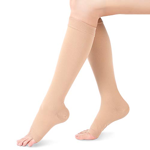 Calze Compressione Polpaccio, Calze Elastiche A Compressione Graduata Da 20-30Mmhg, Punta Aperta, Fascia Polpacci Compressione Per Vene Varicose, Gonf