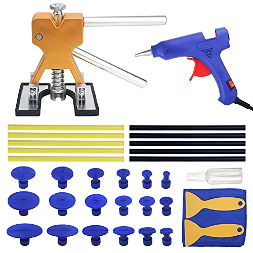 Tosucs Strumento Per Rimuovere Ammaccature Senza Vernice, Kit Di Rimozione Ammaccature, 34 Pezzi, Con Pistola Per Colla,Oro Dente Estrattore, Per Auto