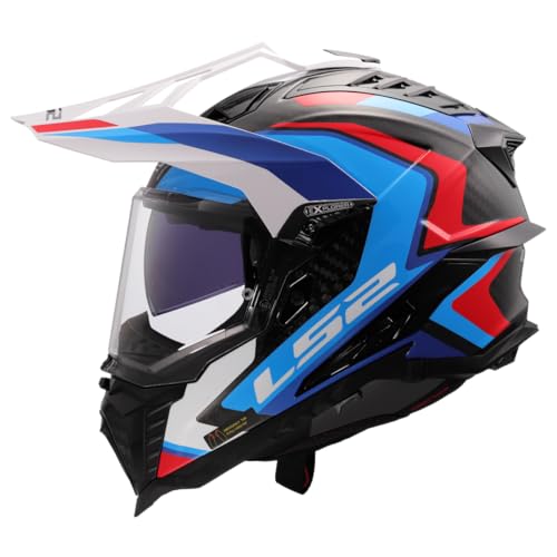 Ls2, Casco Moto Cross Explorer Carbon Frontier Ii Gloss White Blue, M