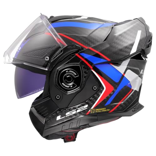 Ls2, Casco Moto Modulare Advant X Carbon Future Ii Gloss White Blue, M
