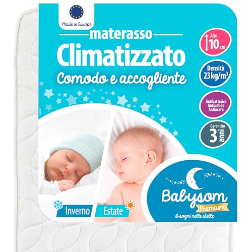 Babysom - Materasso Lettino Climatizzato Estate/Inverno | Per Neonato | 60X120 Cm | Altezza 10Cm | Traspirante | Antiacaro E Antisoffoco