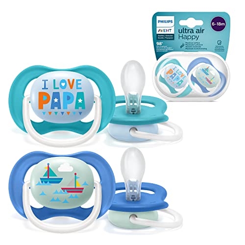 Philips Avent Ultra Air Ciuccio, Modello Scf080/03, Papà, Barche, Da 6 A 18 Mesi, Confezione Da 2