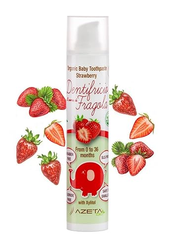Dentifricio Biologico Certificato Con Xilitolo - Linea Bimbi (Baby) - Confezione Da 50 Ml Al Gusto Fragola - Rafforza Gengive E Lo Smalto - Non Contie