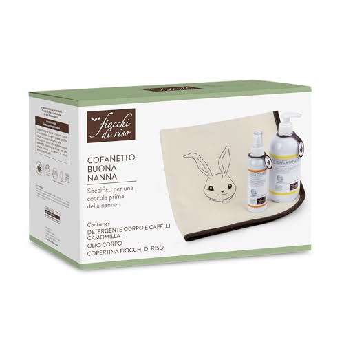 Fiocchi Di Riso - Cofanetto Buona Nanna - Kit Per Una Coccola Coi Fiocchi - Detergente Corpo E Capelli Camomilla, Olio Corpo, Copertina - Idea Regalo