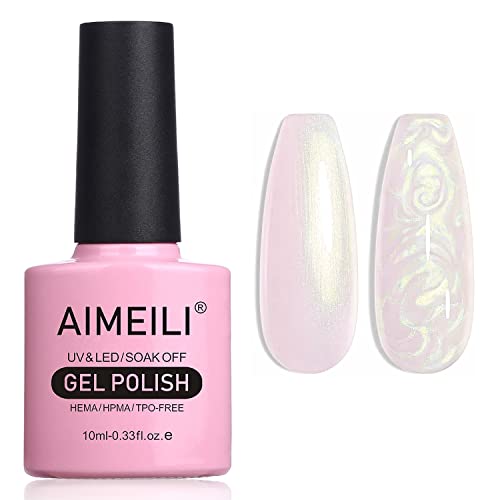 Aimeili Pearl Shell Smalto Per Unghie, Bianco Perlato Smalto Semipermanente Per Unghie Glitter Shimmer Mermaid Gel Soak Off Uv Led Effetto Perla E Eff