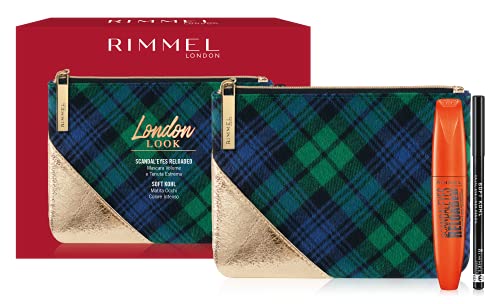 Rimmel London, Khl Kajal - Scatola Regalo Da Donna Londra Con Tartan Metallico E Tartan Con Mascara Di Scandaleyes Reloaded E Matita Per Occhi Morbida