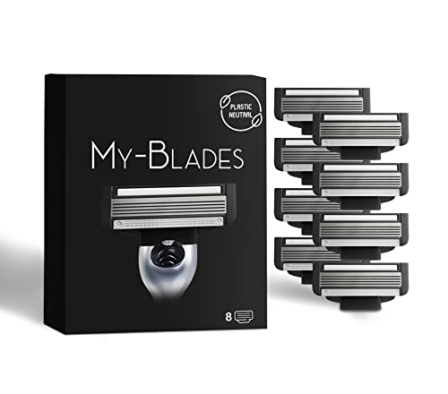 My-Blades® Lamette Compatibile Con Gillette Mach3, Plastic Neutral, 8 Lamette Di Ricambio A 5 Lame Per Rasatura A Umido