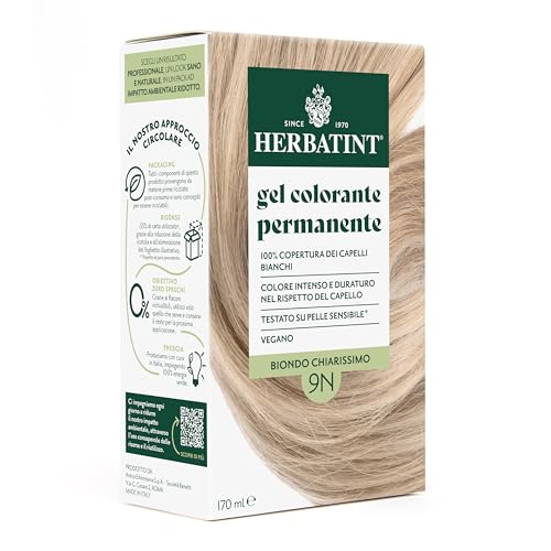 Herbatint Gel Colorante Permanente Per Capelli 9N Biondo Chiarissimo - 170 Ml | Senza Ammoniaca, 100% Copertura Capelli Bianchi | Per Pelli Sensibili,