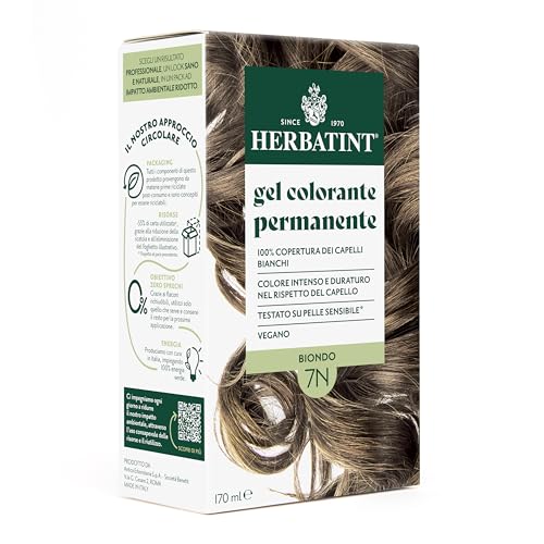 Herbatint Gel Colorante Permanente Per Capelli 7N Biondo - 170 Ml | Senza Ammoniaca, 100% Copertura Capelli Bianchi | Per Pelli Sensibili, Con 8 Estra