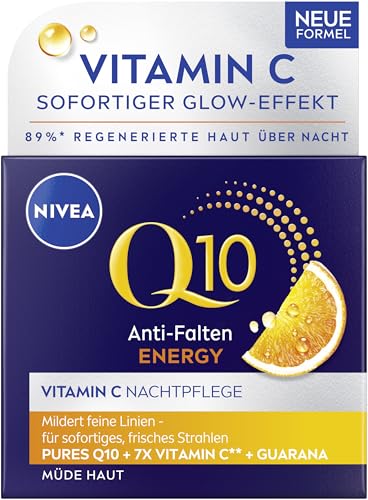 Nivea Q10 Antirughe Energy Vitamina C Crema Notte Idratante Con Q10, Vitamina C Ed Estratto Di Guaranà, Tonificante Cura Del Viso Per La Pelle Stanca