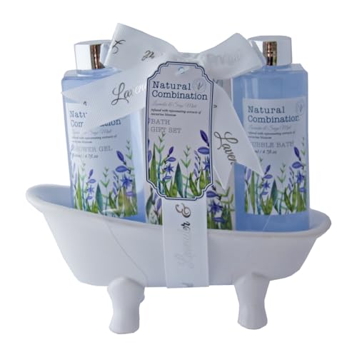 Accentra Lavendel - Set Da Bagno In Vasca Da Bagno In Ceramica, Con Gel Doccia Da 140 Ml, 140 Ml, Bagnoschiuma, 50 G, Profumo: Lavanda E Salvia – Viol