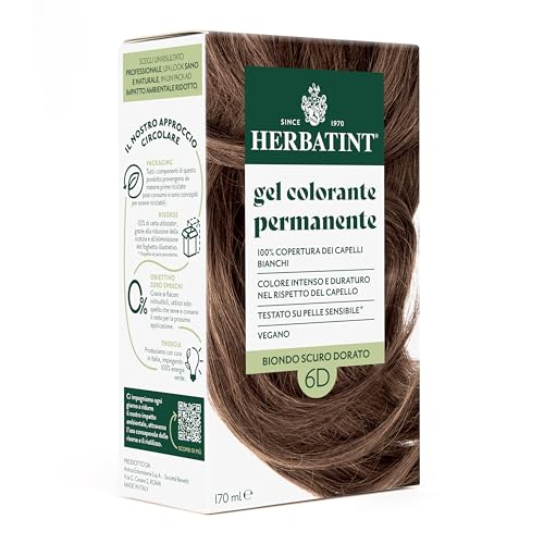 Herbatint Gel Colorante Permanente Per Capelli 6D Biondo Scuro Dorato - 170 Ml | Senza Ammoniaca, 100% Copertura Capelli Bianchi | Per Pelli Sensibili