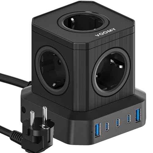 Voomy 65W Ciabatta Multipresa Usb C, 3 Caricatore Usb C, 2 Caricatore Usb A E 5 Ingressi Schuko, Prolunga Elettrica 2 Metri, Con Protezione Da Sovrate
