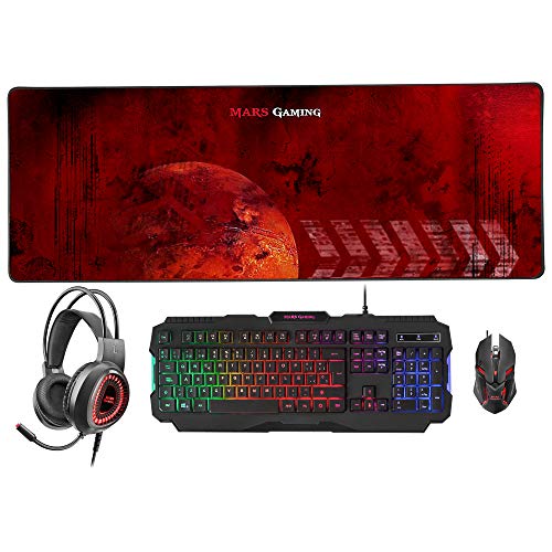 Mars Gaming Mcprgb2Fr, Set Tastiera E Mouse Gaming + Tappetino Mouse + Cuffie, Fr