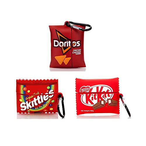 Taochen Custodia Per Airpods Silicone Divertente Cover Antiurto Compatibile Per Apple Airpods Pro[3P] (Doritos/Skittles/Kitkat)