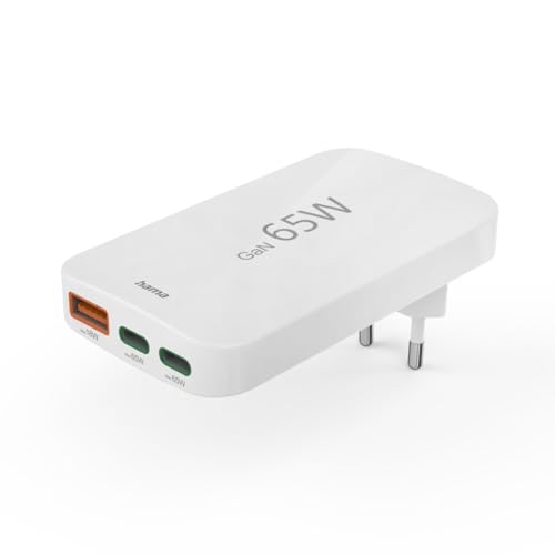 Hama Caricatore Rapido, 2 X Usb-C, 1 X Usb-A, Mini Caricatore Piatto, Pd, 65 W, Bianco