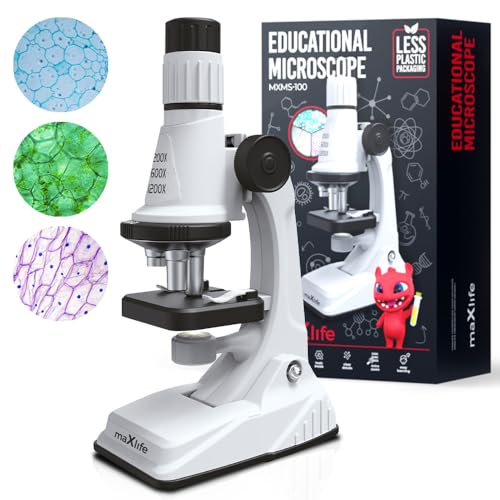 Maxlife Microscopio Bambini Mxms-100 – Kit Di Laboratorio Bambini - Microscopio A Luce Trasmissiva Giocattolo - Esperimenti Scientifici Per Bambini Da