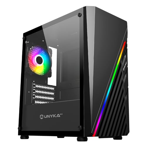 Unykach Custodia Pc Gaming Micro Atx Mini Glayze, Frontale Argb, Vetro Temperato Laterale, Ventola Argb 120 Mm, Usb 2.0 E Due Usb 3.0