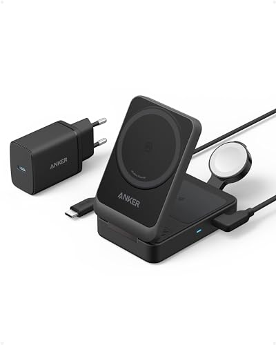 Anker Maggo Base Di Ricarica 3-In-1 Con Magsafe, Certificato Qi2, 15W Ultra-Rapido, Per Magsafe, Per Iphone 15/14/13/12, Airpods Pro 3/2, Apple Watch