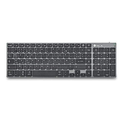 Ngs Fortune-Bt- Tastiera Senza Fili Multidispositivo Ricaricabile, Bluetooth 5.0, Portata 10 Metri, Azerty Francese, Nero.