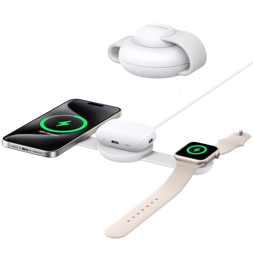 Stazione Di Ricarica Wireless 3-In-1 Anker Maggo 15W, Compatibile Con Magsafe, Certificato Qi2, Pieghevole E Portatile Per Iphone 16/15/14/13, Airpods