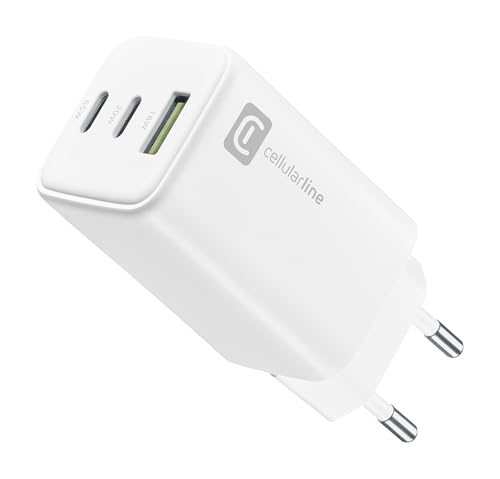 Cellularline - Multipower Trio Port 65W - Caricabatteria Da Rete - Per Tablet, Smartphones And Laptop - Output: 65W - 3 Porte: Usb + Usb-C + Usb-C - B