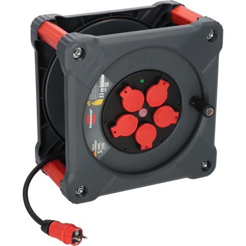 Brennenstuhl Avvolgicavo Professionale Per Cantiere, Ka 3200 5 Ip44 (33 M Cavo H07Rn-F 3G2,5 In Nero, 5 Prese Di Sicurezza, Uso In Cantiere E Uso Este