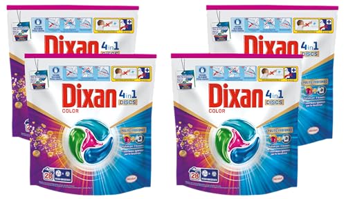 Dixan Discs 4In1 Color Detersivo Lavatrice (28 Lavaggi), Capsule Lavatrice Per Colori Vivaci, Pulizia Profonda Del Bucato E Freschezza Igienica Per La