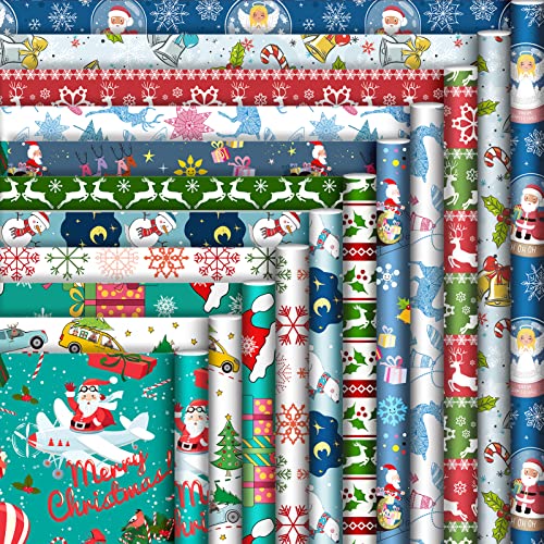 Carta Da Regalo, Set Di Carta Da Regalo E Cartellini, Carta Da Regalo Riciclata 70X50Cm 12 Fogli Di Pregiata Carta Da Regalo Natalizia Con Nastri Rega