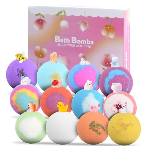 Granvoo 12 Pezzi Bombe Da Bagno Set Regalo, Naturali Bombe Da Bagno Bambini Con Sorpresa All'Interno, Bombe Doccia Aromaterapia Con Oli Essenziali, Bo