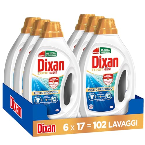 Dixan Liquido Expert Igiene Detersivo Lavatrice (6 Confezioni, Totale Lavaggi 102), Per Una Pulizia Profonda Del Bucato E Freschezza Igienica Per La L